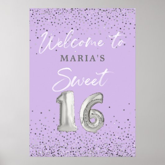 Modern Sweet 16 Welcome Sign Lavender Poster (Voorkant)