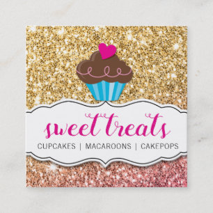 MODERN SWEET schattig cupcake bakkerij roze goud g Vierkante Visitekaartje
