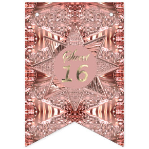 Modern Sweet Sixteen 16e verjaardag Roos Gold Star Vlaggetjes