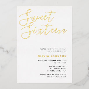 Modern Sweet Sixteen Gold Foil Birthday Party Folie Uitnodiging