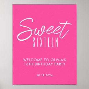 Modern Sweet Sixteen roze 16e verjaardag welkom Poster
