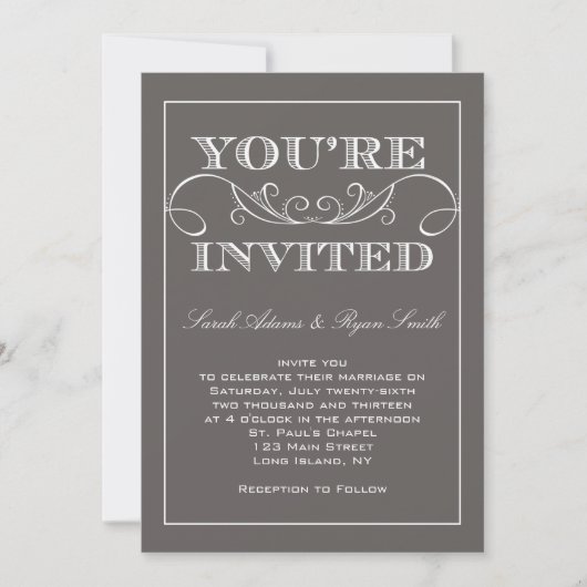 Modern Swirl Gray Wedding Invitation Kaart (Voorkant)