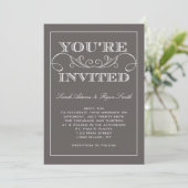 Modern Swirl Gray Wedding Invitation Kaart (Staand voorkant)