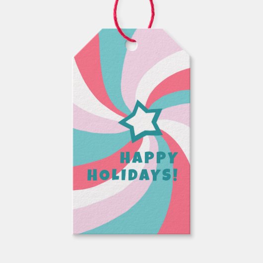 Modern Swirl HAPPY HOLIDAYS CUSTOM Green TO FROM Cadeaulabel (Voorkant)