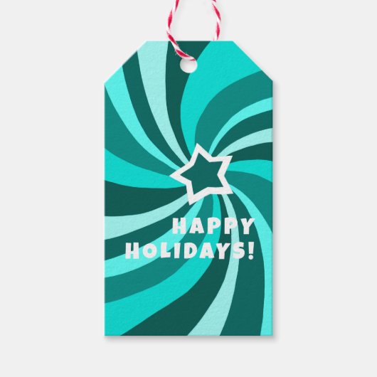 Modern Swirl HAPPY HOLIDAYS CUSTOM Green TO FROM Cadeaulabel (Voorkant)