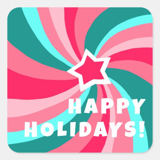 Modern Swirl HAPPY HOLIDAYS CUSTOM Pink Green Vierkante Sticker (Voorkant)