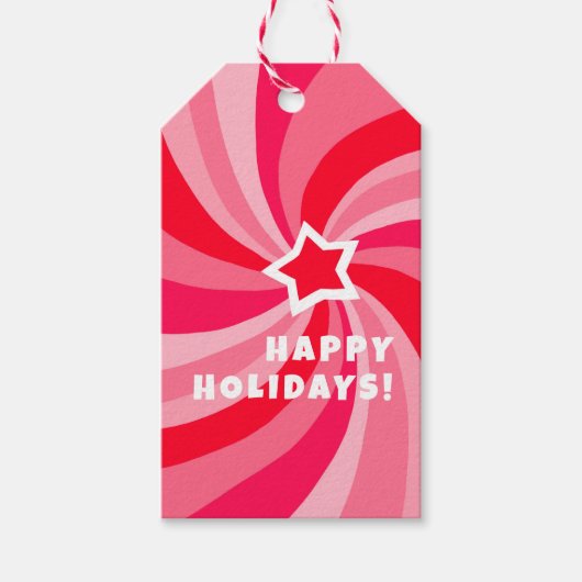 Modern Swirl HAPPY HOLIDAYS CUSTOM Pink TO FROM Cadeaulabel (Voorkant)
