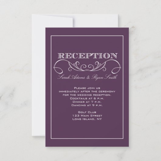 Modern Swirl Paars Reception Invitation Kaart (Voorkant)