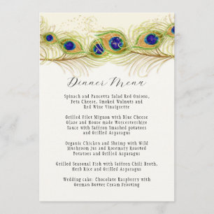 Modern Swirl Peacock Feathers Monogram Menu