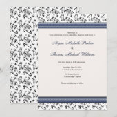Modern Swirl Wedding Invitation (marine) Kaart (Voorkant / Achterkant)