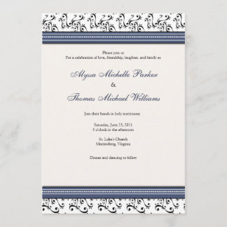 Modern Swirl Wedding Invitation (marine) Kaart