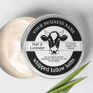 Modern Tallow Balm Productlabel Koe Illustratie Ronde Sticker