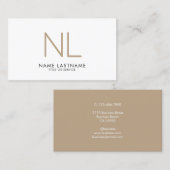 Modern Tan Beige Monogram White minimalist Stijlvo Visitekaartje (Voorkant / Achterkant)