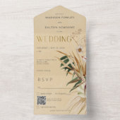 Modern Tan Boho gedroogd bloemboeket QR-code All In One Uitnodiging (Binnen)