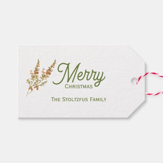 Modern Tan Green Christmas Waterverf Botanisch Cadeaulabel (Voorkant (Horizontaal))