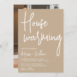 Modern Tan & White Housewarming Invitation Kaart