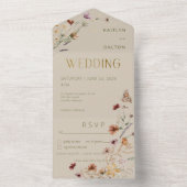Modern Tan Wildflower Bouquet Dinner All In One Uitnodiging (Binnen)