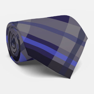 Modern Tartan Blauw Grijs Zwart Patroon Stropdas