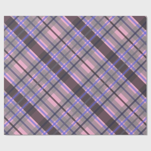 Modern Tartan Blue Pink Black Pattern Cadeaupapier (Vlak)