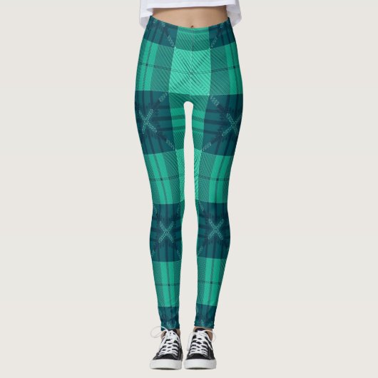 Modern Tartan Green Leggings (Voorkant)