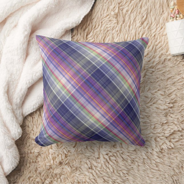 Modern Tartan Paarse Tan Plaid Pattern. Kussen (Deken)