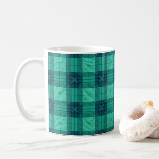 Modern Tartan Plaid Green  Koffiemok (Met donut)