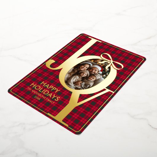 Modern Tartan Plaid Kerst Rood Groen Folie Feestdagenkaart (Gedraaid)