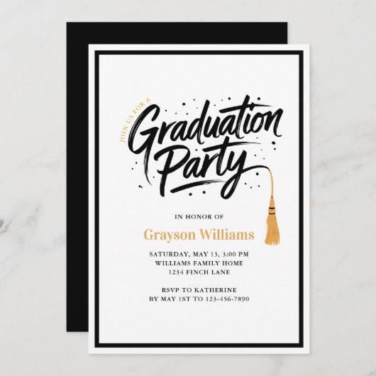 Modern Tassel Graduation Party Invitation Kaart (Voorkant / Achterkant)