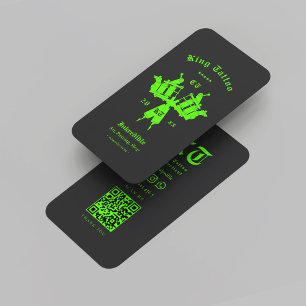 Modern Tattoo Artist Monogram Zwart Neon Groen Visitekaartje