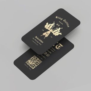 Modern Tattoo Artist Studio Monogram Gold QR Visitekaartje