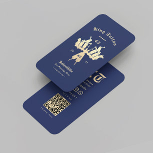 Modern Tattoo Artist Tattoo Shop Goudblauw QR Visitekaartje