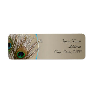 Modern Taupe Aqua Peacock Feather retouradres Etiket