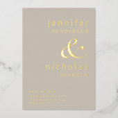 Modern Taupe Beige Typography Wedding Gold Folie Uitnodiging (Voorkant)