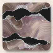 Modern Taupe & Black Agate Silver Glitter Bier Onderzetter (Voorkant)