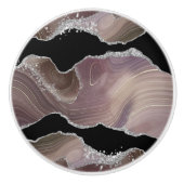 Modern Taupe & Black Agate Silver Glitter Geode Keramische Knop (Voorkant)
