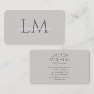 Modern Taupe Gray Monogram Business Card Visitekaartje