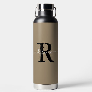 Modern Taupe Monogram Script Naam Waterfles