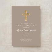 Modern Taupe Religious Cross Boy Confirmation Kaart