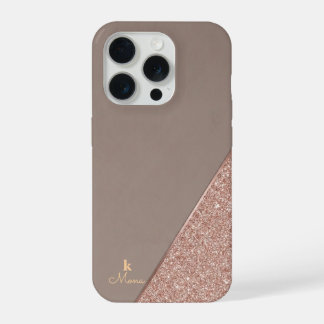 Modern Taupe & Rose Gold Geometric Glitter Luxury  iPhone 15 Pro Hoesje