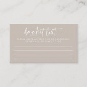 Modern Taupe Script Wedding Bucket List Advieskaart (Voorkant)