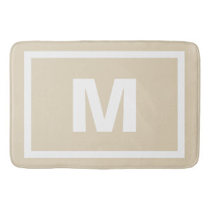 Modern Taupe Simple White Lijst & Monogram Letter Badmat