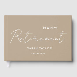 Modern Taupe White Happy Retirement Personalized  Gastenboek