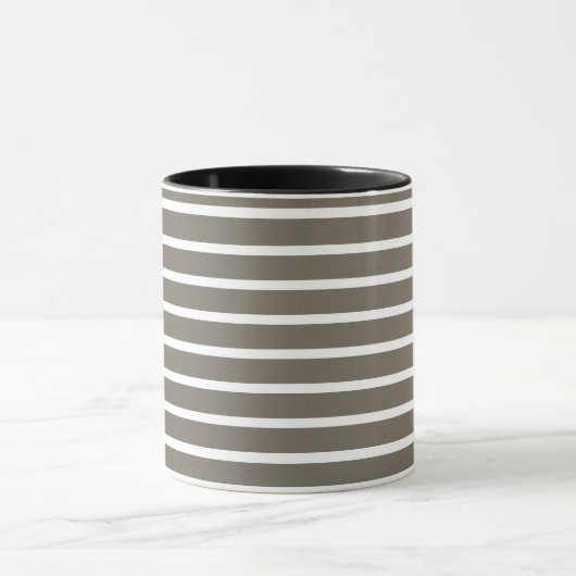 Modern Taupe & White Striped Mug Mok (Midden)