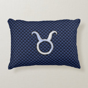 Modern Taurus Zodiac Sign Blue Carbon Fiber Print Accent Kussen