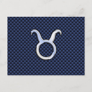 Modern Taurus Zodiac Sign Blue Carbon Fiber Print Briefkaart