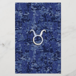 Modern Taurus Zodiac Sign Blue Digital Camouflage Briefpapier