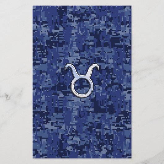 Modern Taurus Zodiac Sign Blue Digital Camouflage Briefpapier (Voorkant)