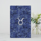 Modern Taurus Zodiac Sign Blue Digital Camouflage Briefpapier (Staand voorkant)