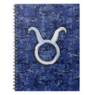Modern Taurus Zodiac Sign Blue Digital Camouflage Notitieboek
