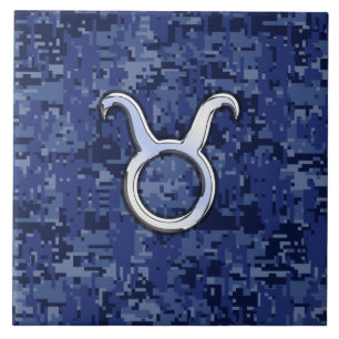 Modern Taurus Zodiac Sign Blue Digital Camouflage Tegeltje
